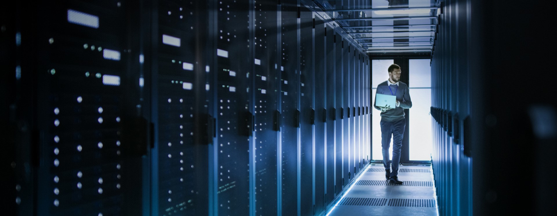 engineer walking through an ai ready date centre