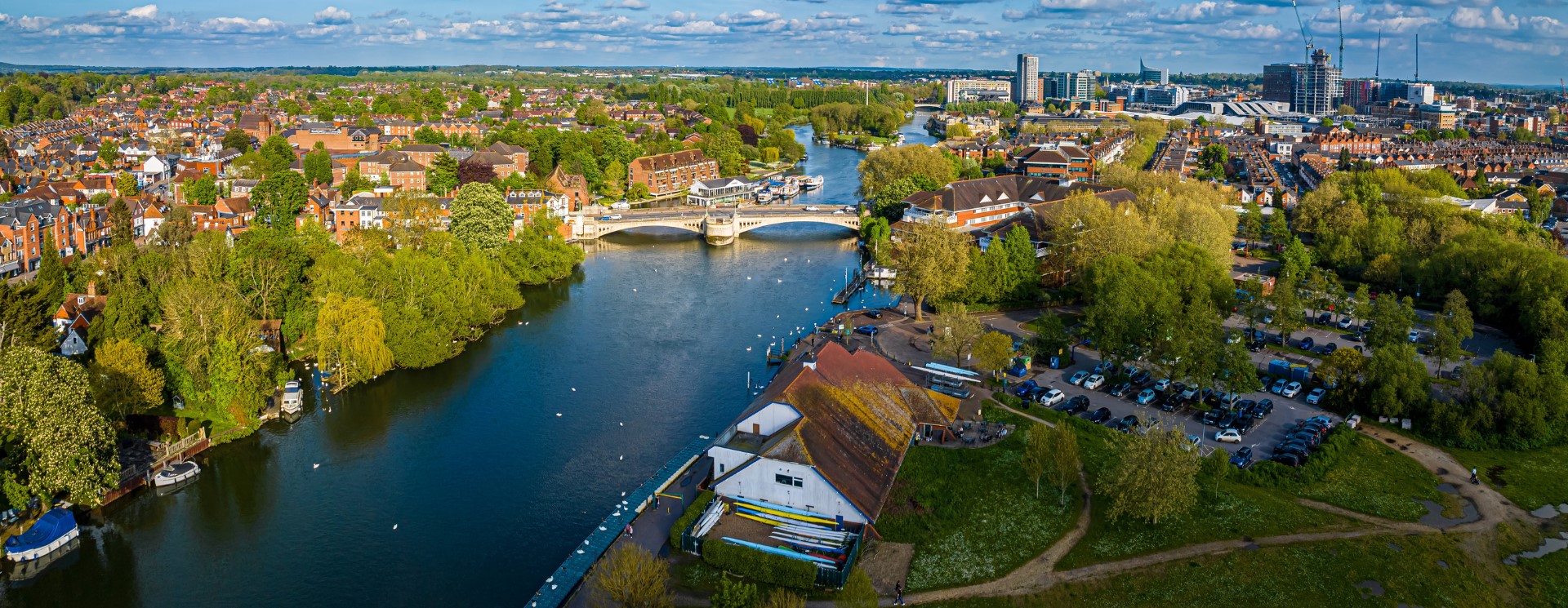 aerial view of river running through Reading